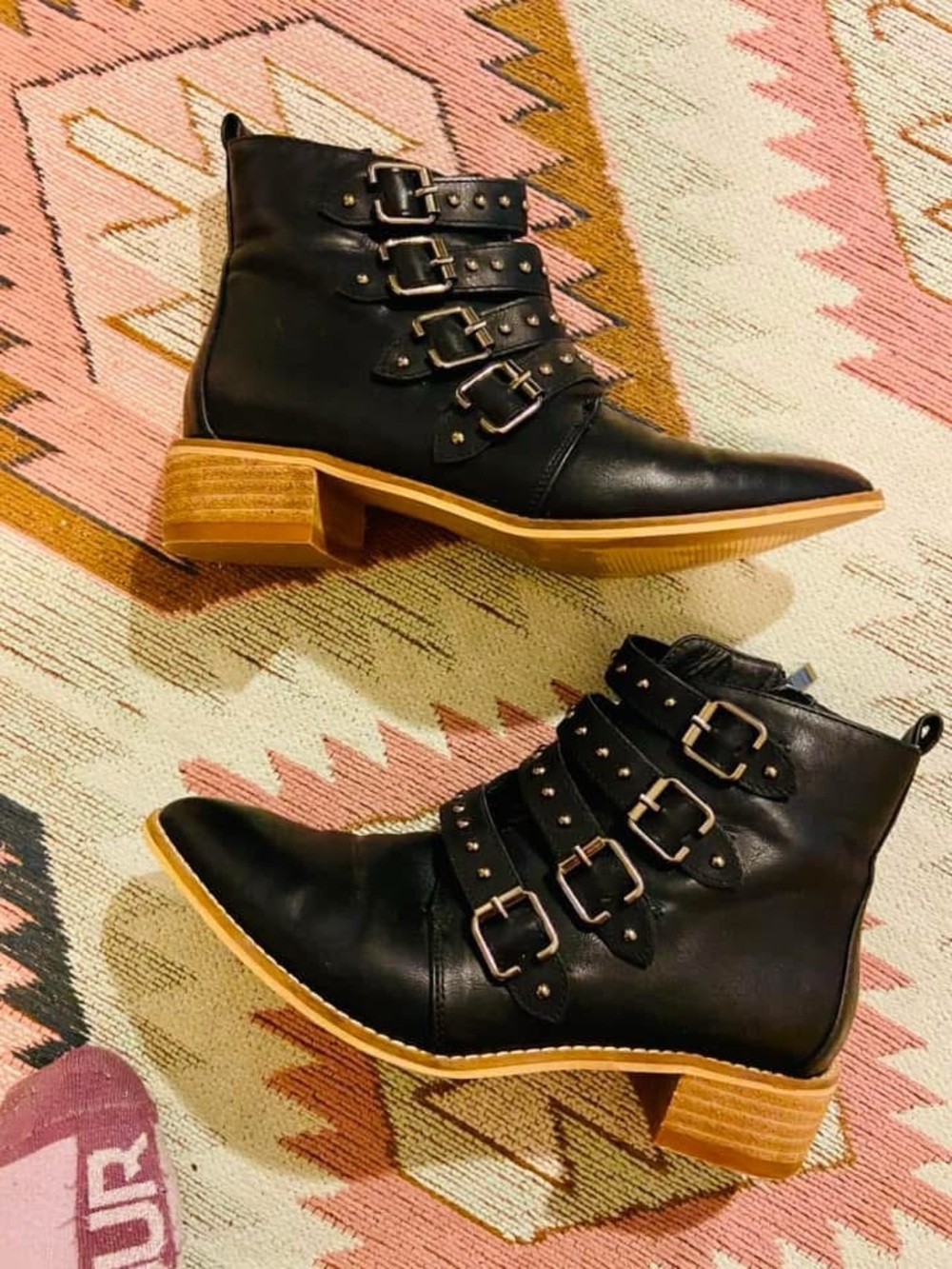 Black Buckle Strap Ankle Boots - Women